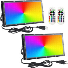 Eleganted RGB lauko prožektorius, 2 dalys, 100 W spalvotas prožektorius su nuotolinio valdymo pulteliu, LED prožektorius, IP65 vandeniui atsparus prožektorius balkonams, sodams, nuotaikos žibintams