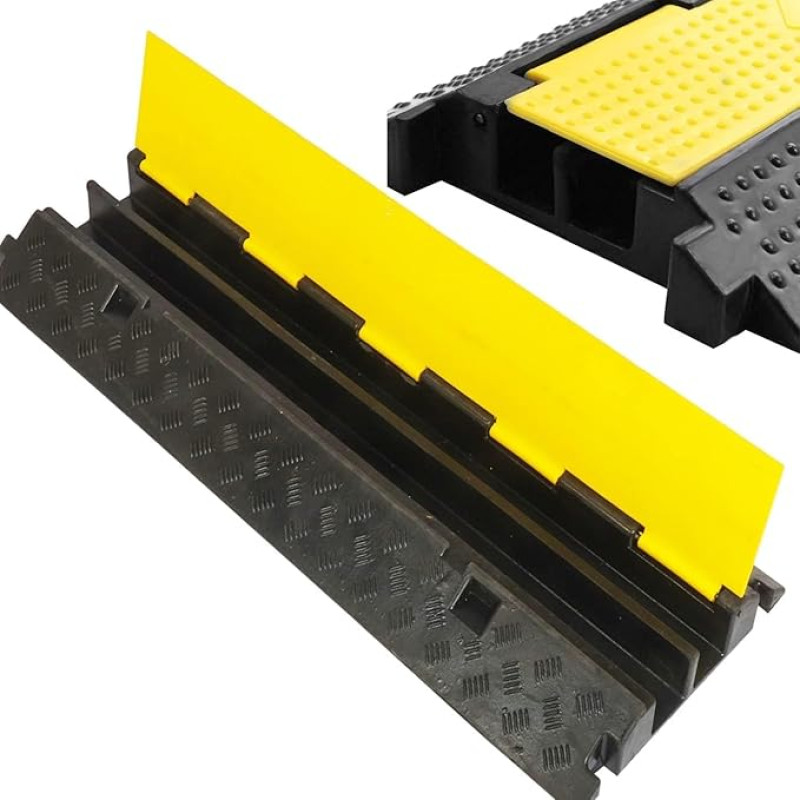 2 Channel Floor Cable Cover, Cable Bridge Protection Cable Duct Ramp Protector Hard Rubber PVC 100 x 25 x 5 cm