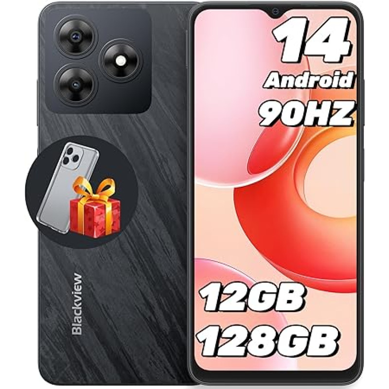 Blackview Wave 8 Mobile Phone Without Contract Android 14, 12GB + 128GB/2TB TF, 90Hz 6.56 Inch, 5000mAh Smartphone without Contract, Octa Core, 13MP + 8MP, Dual SIM/Fingerprint/GPS/OTG/Mobile Phone