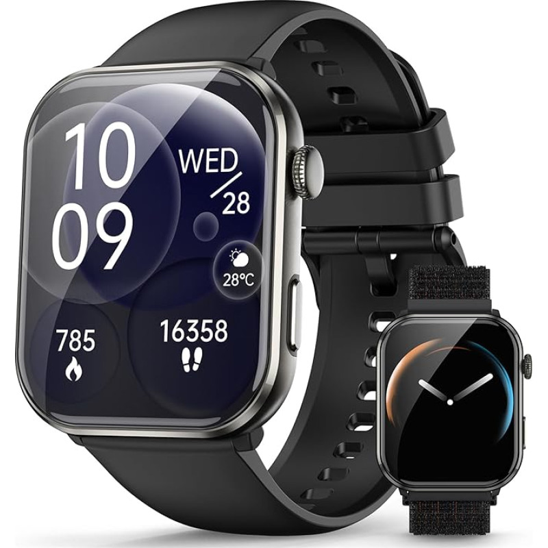 Blackview Smartwatch Vyrai Moterys Moterys AMOLED ekranas Visada įjungtas fitneso laikrodis su telefono funkcija, skambučių priėmimas / skambinimas, sporto laikrodis 100+ sporto režimų, širdies ritmo miego monitorius, žingsniamatis, laikrodis 