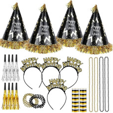 HOWAF New Year's Eve Accessories Photo Props - Pack of 24 Happy New Year Headbands, New Year's Eve Party Hats, Streamers and Necklace for Children, Adults, New Year Decoration, New Year's Eve