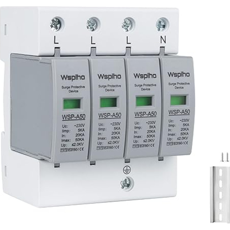 WSPIHO 4-Pin Surge Protector, Surge Arrester Type 1 + Type 2.230 V Surge Protection Device for Lightning Protection Surge Arrester Surge Protection