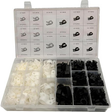 Alkan R-Type Cable Clamps Set, 460 Pieces, Nylon, White/Black, 8 Sizes 0.3-1.9 cm