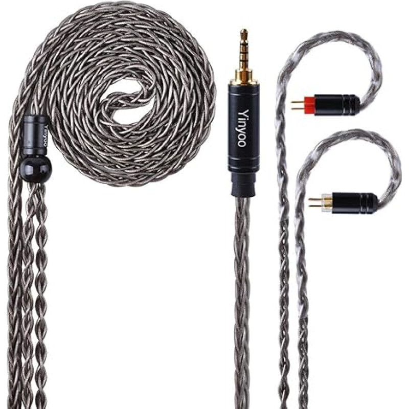 Yinyoo 8 Core Headphone Upgrade Cable Removable Headphone Cable Improved Silver Plated Copper Cable with 0.78 mm 2 Pins for KZ ZST ES4 ZS6 ED16 ZS10 TFZ TRN V80 Audeze Isine 10 (2 Pin 2.5)