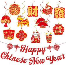 Bekecidi Happy Chinese New Year Hanging Decorations, Lunar New Year Hanging Swirl Ornaments, Traditional Chinese New Year Decorations for Spring Festival, New Year Party, Home Decorations