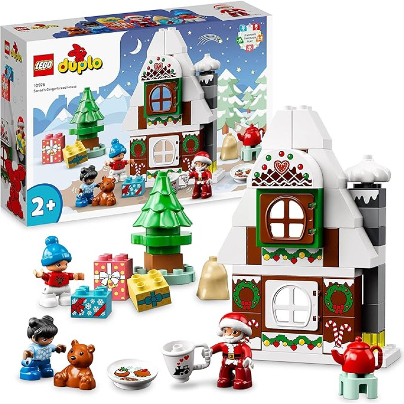 LEGO 10976 DUPLO imbierinis namelis su Kalėdų senelio figūrėle, Kalėdų namelio žaislas, dovana mažyliams nuo 2 metų, kaladėlės, lavinamasis žaislas mergaitėms ir berniukams