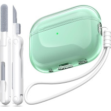 MHYALUDO Airpods Pro 2nd/1st Gen dėklas, suderinamas su Airpods Pro 2nd Generation USB-C įkrovimo prievadu, skaidrus minkštas permatomas smūgiams atsparus dėklas su valymo rašikliu, žalias