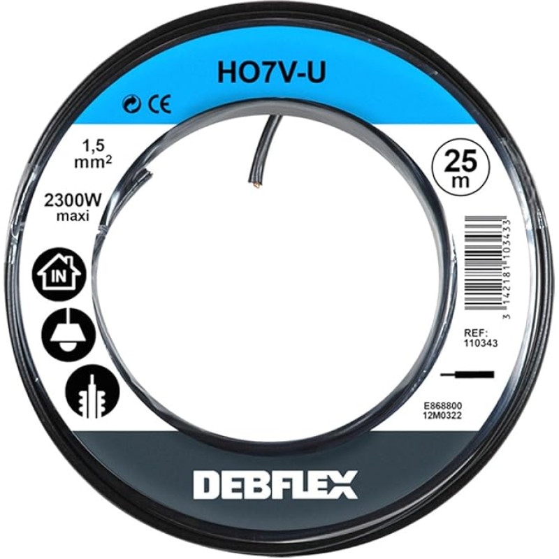 Debflex 110343 HO7V-U 1.5 25 m ritė juoda