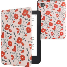kwmobile Flip Case Compatible with Kobo Clara 2E / Tolino Shine 4 Case - eReader Case - Poppies Red Green Beige