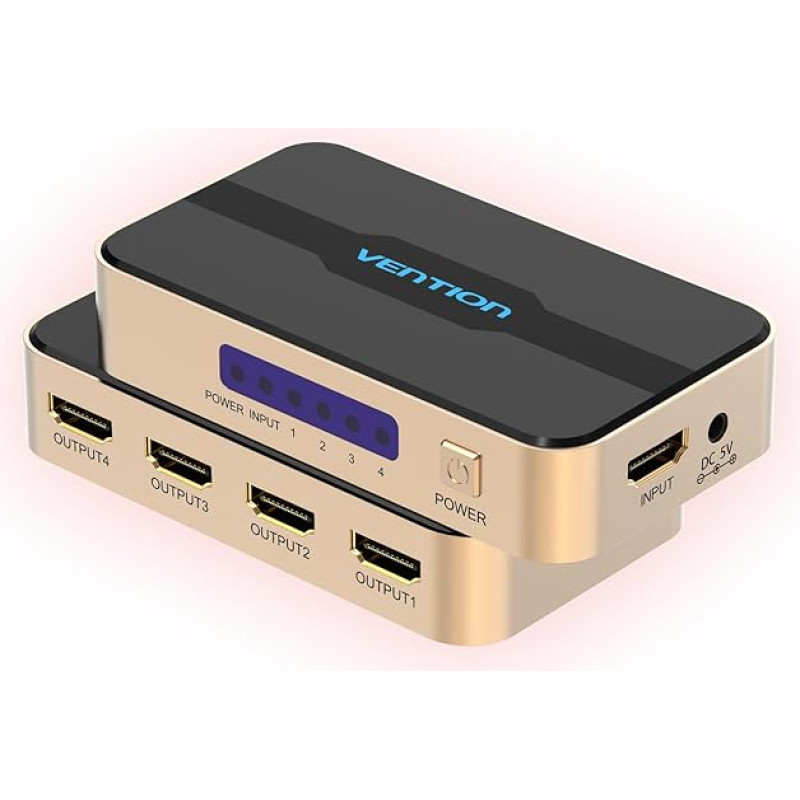 Vention 4K HDMI Splitter 1 in 4 Out, HDMI Splitter with DC, 2K 3D 1080P HDMI Switch, Compatible with Xbox One, PS5/4/3, Blu-ray DVD Player, TV, Laptop
