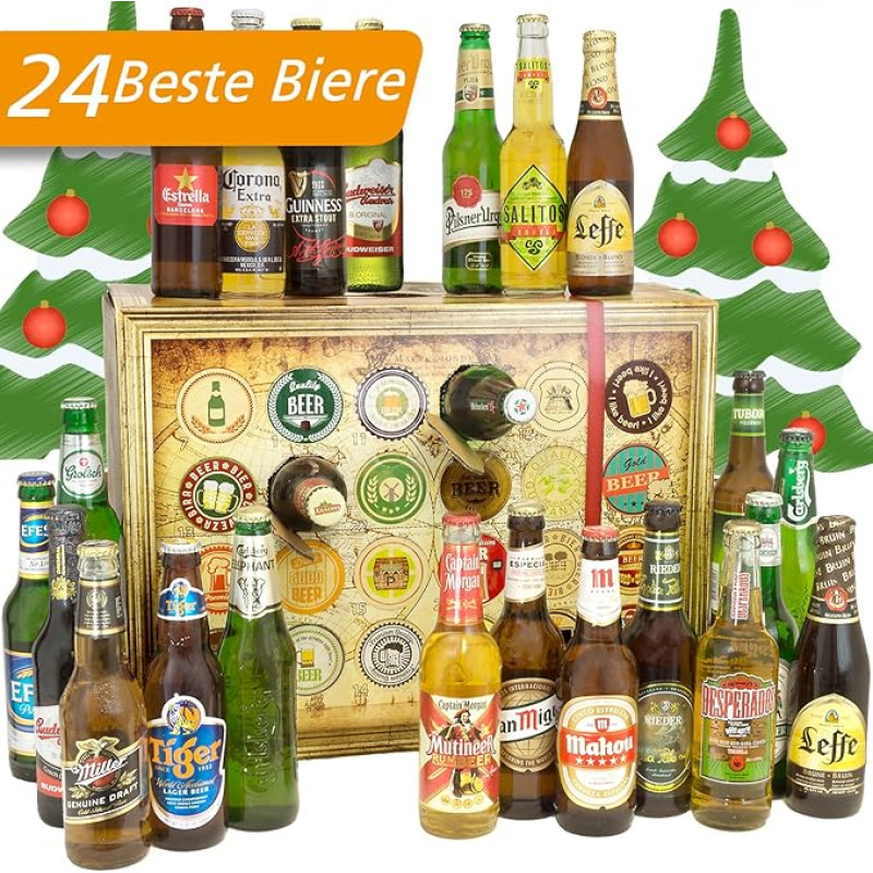 Bier Adventskalender Welt + Bierset Geschenk + Biersorten WELTWEIT + Adventskalender 2019 - mit 24 Biersorten in FLASCHEN + Bieradventskalender Welt 2019 + Weihnachtsgeschenke Bier für Männer