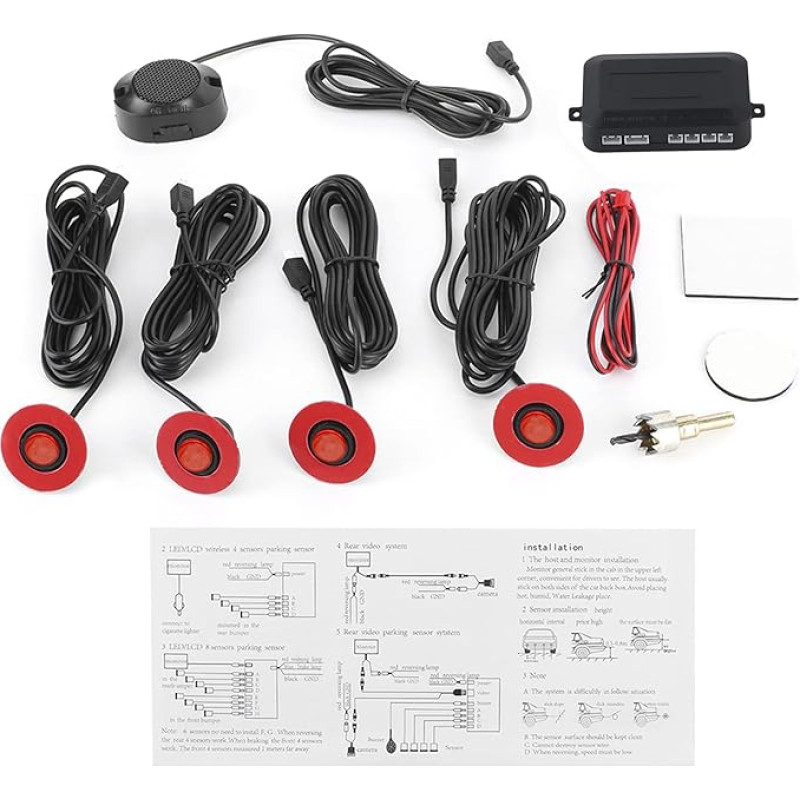 Parkavimo jutikliai Raudona automobilio atbulinės eigos atbulinės eigos parkavimo jutiklio radaro sistema, 16,5 mm automobilio integruotas atbulinės eigos radaro jutiklis, atbulinės eigos pagalba su papildomu garso signalu (raudona)