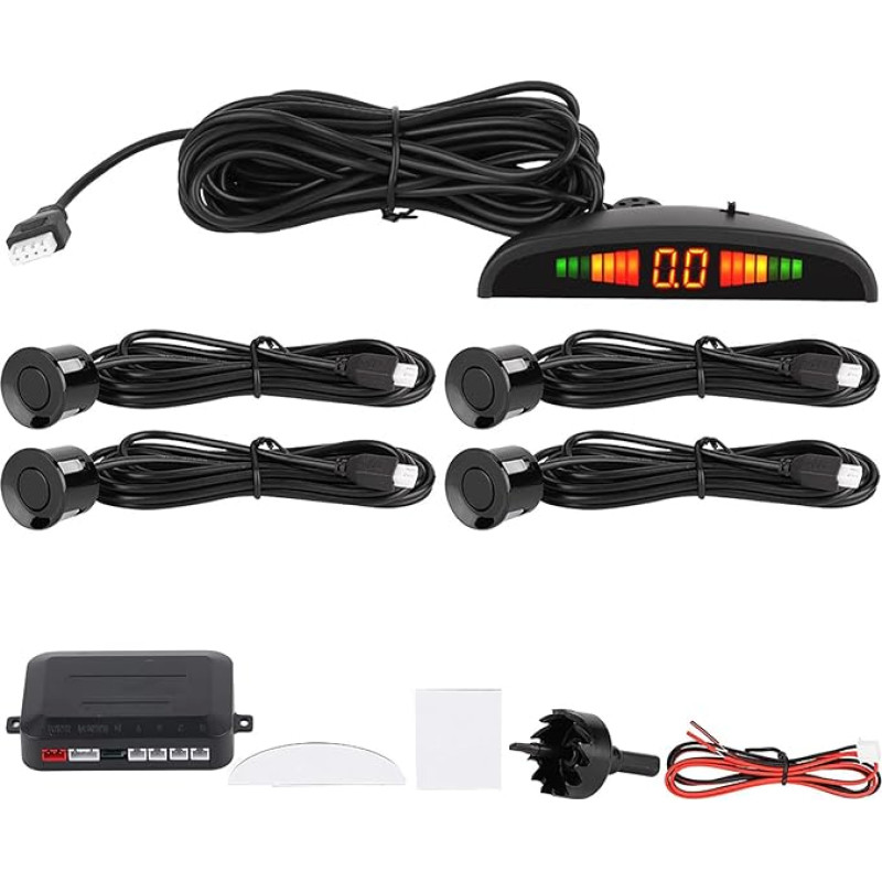 Kuuleyn Parking Aid Kit Parking Aid Car Reverse Image DC 12 V 4 Parking Sensors Car Reverse Backup Rear Radar System Sound Alarm for Universal