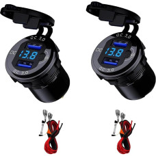 Automobilinis QC3.0 USB įkroviklis su dviem prievadais 9V ~ 32V 36W greitasis įkrovimas su LED skaitmeniniu voltmetro ekrano jungikliu, skirtas transporto priemonėms, valtims, motociklams, visureigiams, autobusams, sunkvežimiams, karavanams, jūrinėms tran