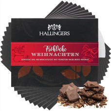 Hallingers 10 x Merry Christmas - Full Milk Fine Chocolate with Hazelnut Nougat - Handmade, Alcohol-free (Box) - Gift in Summer & as a Perfect Barbecue Gift | Congratulations Thank You Friendship