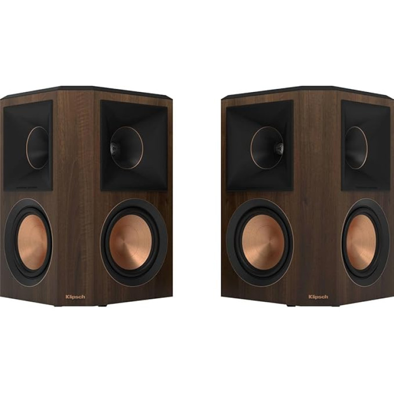 Klipsch Reference Premiere RP-502S II Surround Sound Speaker Pair with Wall Mounting Options & an Updated Tractrix Horn with 5.25 Inch Cerametallic Woofers for Movie Theatre Level Sound in Walnut
