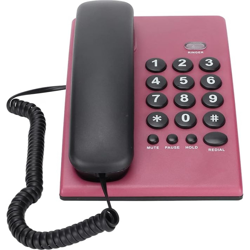 Annadue KX-T504 Corded Phone for Home Office, Fashion Desktop Landline Multifunctional Phone with Dual Magnetic Headset, Adjustable Ringtone (Rose Red)
