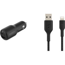 Belkin Premuim Car Bundle (42 W Dual Port Fast Car Charger & USB-A to Lightning 1 m Charging Cable)