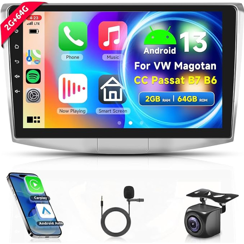 2G + 64G Wireless Carplay Android 13 automobilinis radijas 2 DIN, skirtas VW Magotan/CC Passat B7/B6 2010-2015 m.