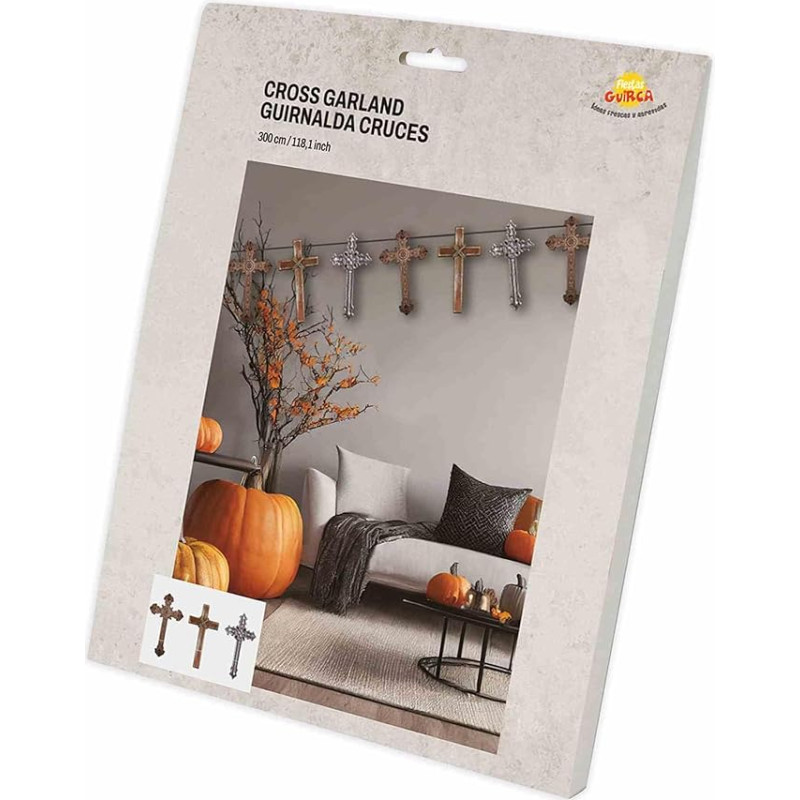 FIESTAS GUIRCA Kryžių girlianda (274 cm) - Helovino ir kostiumų vakarėlių puošmena - idealiai tinka šventėms ir renginiams - vakarėlių puošmena - pilka