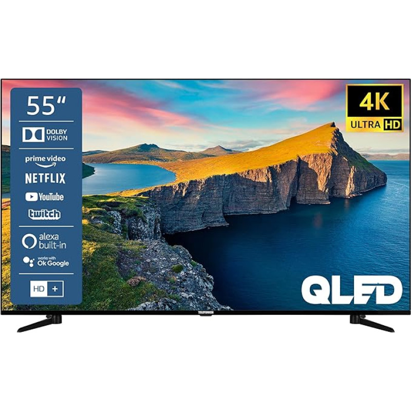 Telefunken QU55K800 55 Inch QLED TV / Smart TV (4K UHD, HDR Dolby Vision, Triple Tuner, Bluetooth, WLAN, Netflix, etc.) - Includes 6 Months HD+