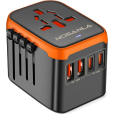 NOSANLA Universal Travel Adapter, International Plug Adapter, All-in-1 Sockets Wall Charger with 2 USB-A and 2 USB-C, Worldwide AC Plug Adapter for US, EU, UK, AUS and Asia