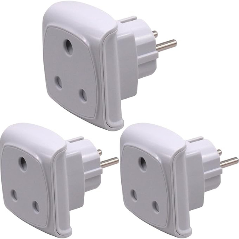 South Africa 3-Pin Large Plug Type M Adapter (Not for Indian 3-Pin Type D Plug) Converts to 2-Pin EU Socket/Germany Socket with Safety Lock (Pack of 3, White)