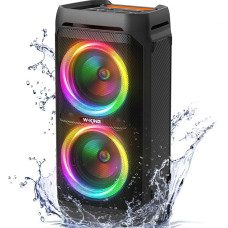 W-KING 220 W Peak 100 W Bluetooth Speaker Large, Party Box, Loud Sound, V5.3, IPX6, Music Box, Karaoke Party Boom Box, Subwoofer, Bass, 115 dB Sound/RGB Light/EQ, MIC & Guitar IN, 24H, Camping, Beach,