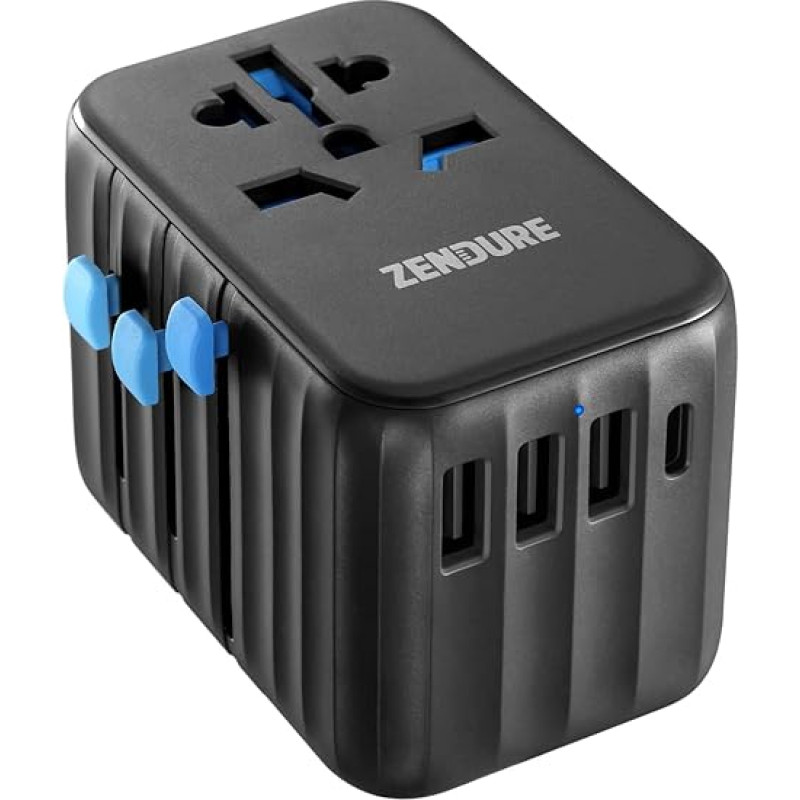 Zendure Worldwide Travel Adapter, 61 W USB Charger, 2500 W Socket Adapter, Universal Travel Plug, USB C/A Adapter