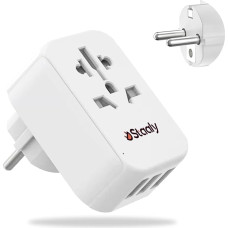 Staaly World/US/UK to EU Socket Adapter 3 USB Ports 2/3 Pin to 2 Pin Schuko Plug UK to Europe Plug Adapter Fit Type A B G I J L for Devices Under 250V 10A Fuse (Type E/F Plug)