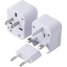 Travel Adapter - Universal International Power Plug Adapter - 3 in 1 Plug - 220V (White)