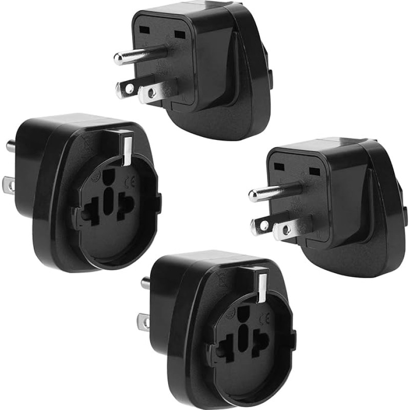 Intirilife 4 x socket adaptor, power adapter, travel plug, black, Socket adaptor