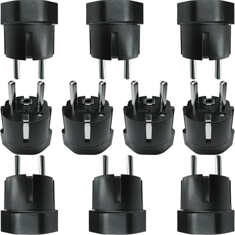 Switzerland/Liechtenstein to EU Adapter Plug, Swiss 3 Pin Male to 2 Pin DE/FR/IT/ES Socket for Switzerland/Liechtenstein Visitors (Pack of 10 Black)