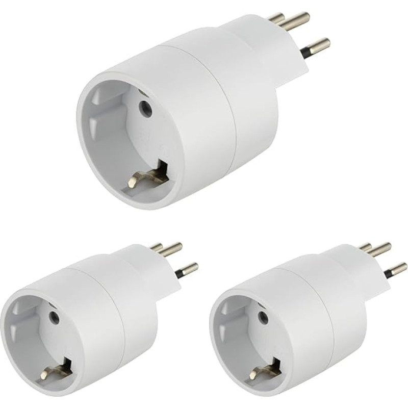 Electraline 70040 Travel Adaptor (Schuko) 2 Europe to 3 Pins Switzerland, White (Pack of 3)