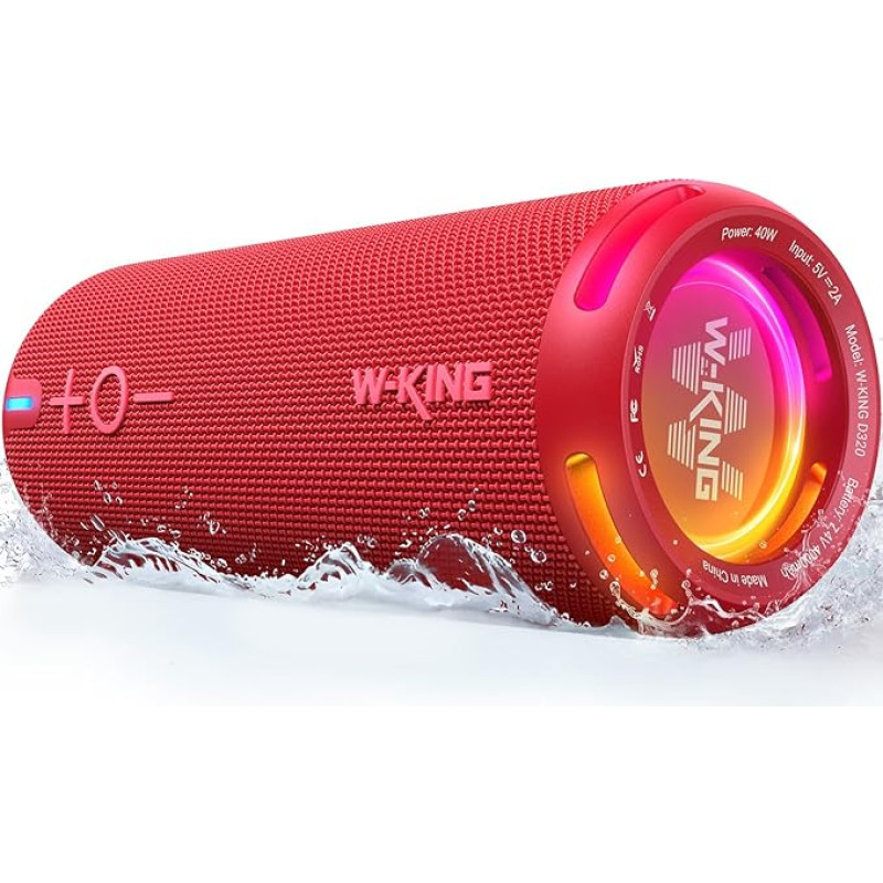 W-KING IPX7 Music Box Bluetooth Speaker Box, Speaker Boxes Bluetooth Outdoor Portable with Double Voice Coil, Customised EQ APP/Diefer Bass, V5.3/Lights/DSP/TF/AUX, Party Shower, Small