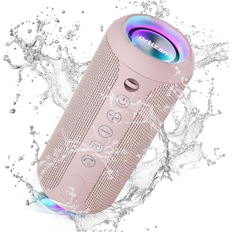 Ortizan Bluetooth Speaker, Bluetooth Box with LED Light, Portable Mini Music Box with Hands-Free Function, IPX7 Water Protection and 360° Surround Sound, Wireless Outdoor Speaker with AUX, TF