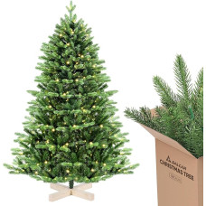 SALCAR Artificial Christmas Tree 180 cm with Warm LED Lighting and Wooden Stand, PE Injection Moulded and PVC Christmas Tree (Diameter Approx. 120 cm) with Quick Assembly Folding System