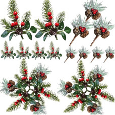 Senteen Artificial Pine Branches, 20 Pieces, Berry Branches, Pine Branches, Small Pine Needles, Christmas Berries, Artificial Pine Cones, Christmas for Christmas, Garland, DIY Wreath, Christmas