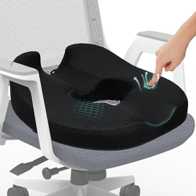 ZHOOGE Sėdynės pagalvėlė Ortopedinė sėdynės pagalvėlė Haemorrhoid Coccyx pagalvėlė, Doughnut sėdynės žiedas automobiliui, sofai, biurui ir neįgaliųjų vežimėliui, juoda, 44,5 x 47,0 x 14 cm
