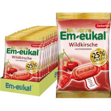 Em-eukal Anniversary Bag Wild Cherry Cough Drops, Sugar-Free, Fruity with Light Menthol Note, Soothing for Cough & Hoarseness - 15 x 94 g
