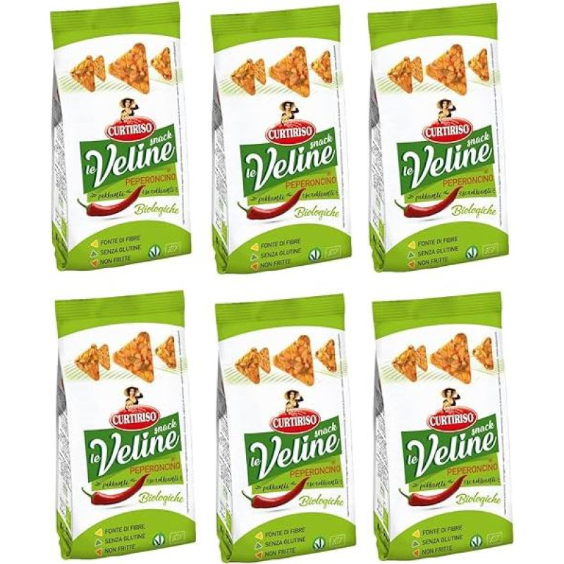 6 x Curtiriso Le Veline Snack al Peperoncino Scrokkinati Biologico Organic Chilli Pepper Snacks 80 g
