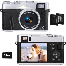 CAMKORY 4K skaitmeninis fotoaparatas 48MP foto kamera su 32G žemėlapiu Automatinis fokusavimas Optinis vaizdo ieškiklis 16 kartų priartinantis fotoaparatas Kompaktiškas fotoaparatas su 2 baterijomis Fotoaparato krepšys Blykstė pradedantiesiems paaugliams