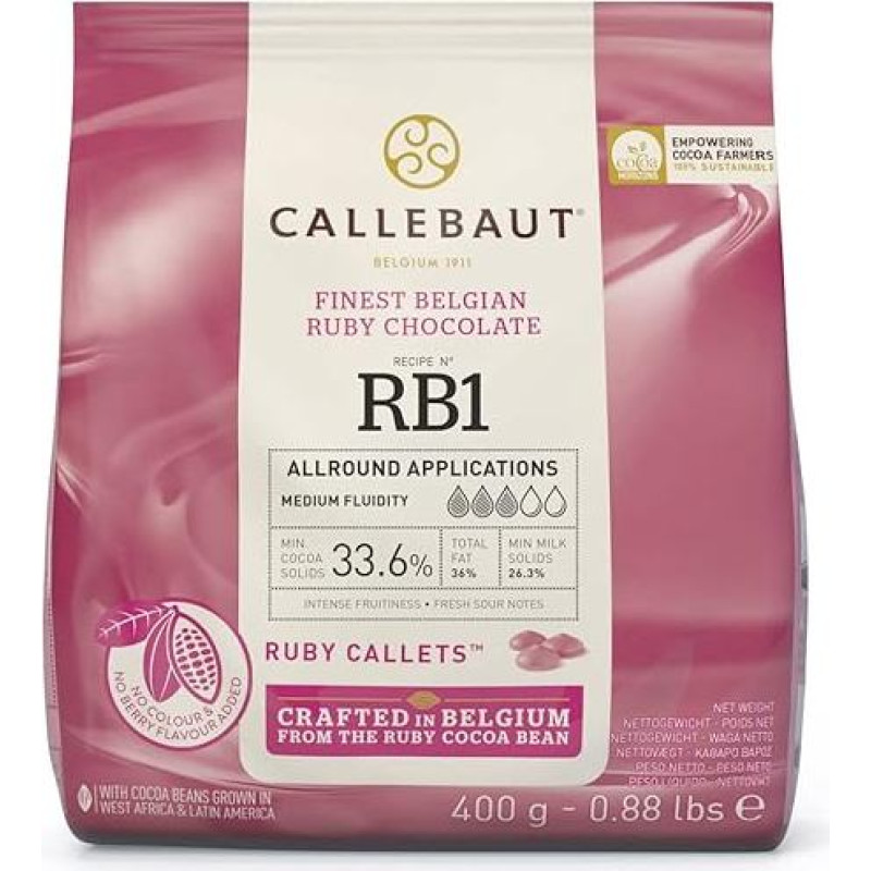 Callebaut Receipe RB1 Ruby Envelope Callets, Pink Chocolate, 43.6% Cocoa (400 g) 400 g (Pack of 1)