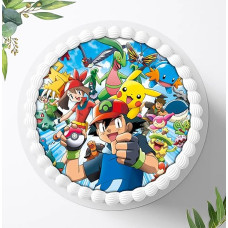 0285w.2 Cake Image, Sugar Picture with Pokemon Motif, Edible Photo for Cakes, Cake Image, Cake Topper, Diameter 20 cm