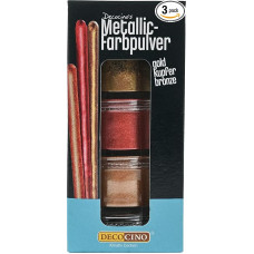 DECOCINO Metalinių dažų milteliai (3 x 2 g) - auksas, bronza ir varis - maistinių dažų milteliai - su fondantais suderinami blizgučių milteliai tortų dekoravimui ir puošybai!
