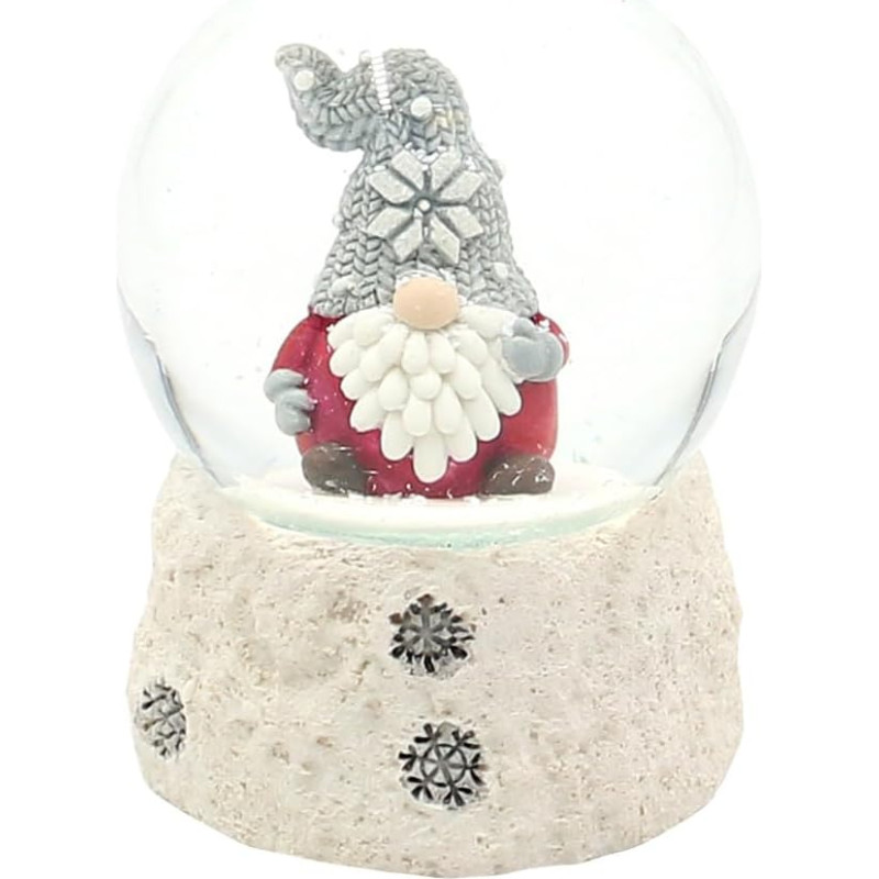 Snow Globe Christmas Gnome with Grey Hat on White Base Length x Width x Height Diameter 6.5 x 6.5 x 8.8 cm Diameter 6.5 cm