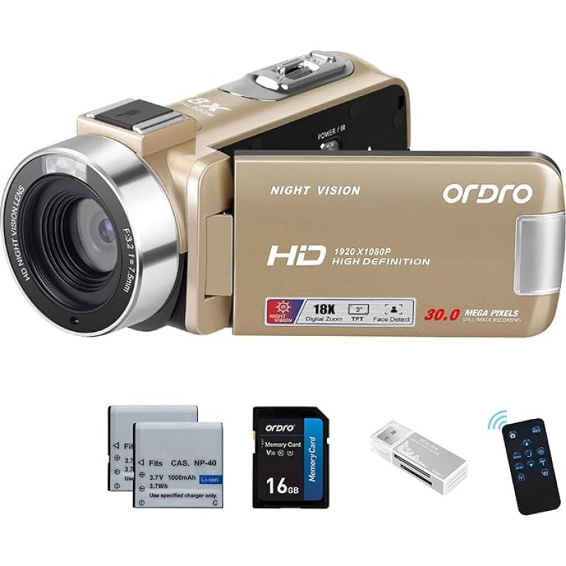 ORDRO HDV-B320 Full HD 1080P 30MP vaizdo kamera 18X skaitmeninis priartinimas IR naktinio matymo 