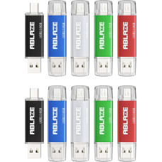 USB C atmintinė 8GB OTG 2.0, ABLAZE Dual Memory Stick 2-in-1, skirta C tipo mobiliajam telefonui/išmaniajam telefonui/nešiojamajam kompiuteriui/nešiojamajam kompiuteriui/PC, 10 vnt.