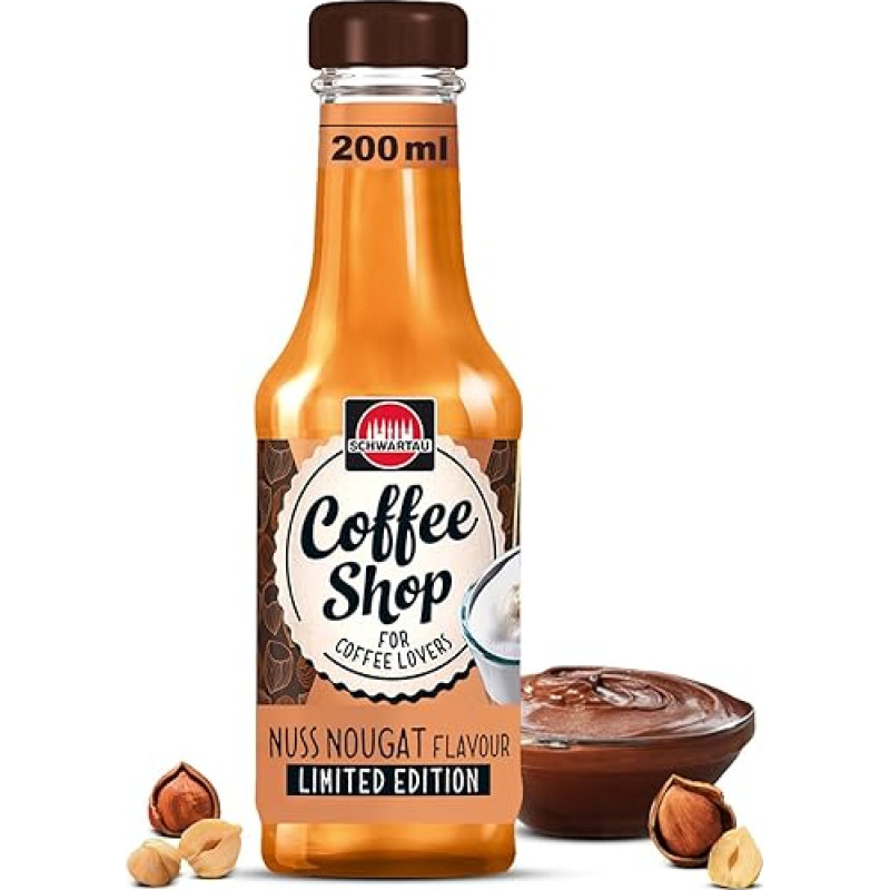Schwartau Coffee Shop Nut Nougat Syrup - Barista Quality for Coffee Creations and Coffee Specialities, Coffee Syrup Only with Natural Flavours, 200 ml