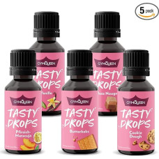 GymQueen Tasty Drops 5 x 30 ml, Calorie Free, Sugar Free and Fat-free Flavour Drops, Aroma Drops for Sweetening Food, Flavour Drops without Artificial Dyes, Top Seller 4